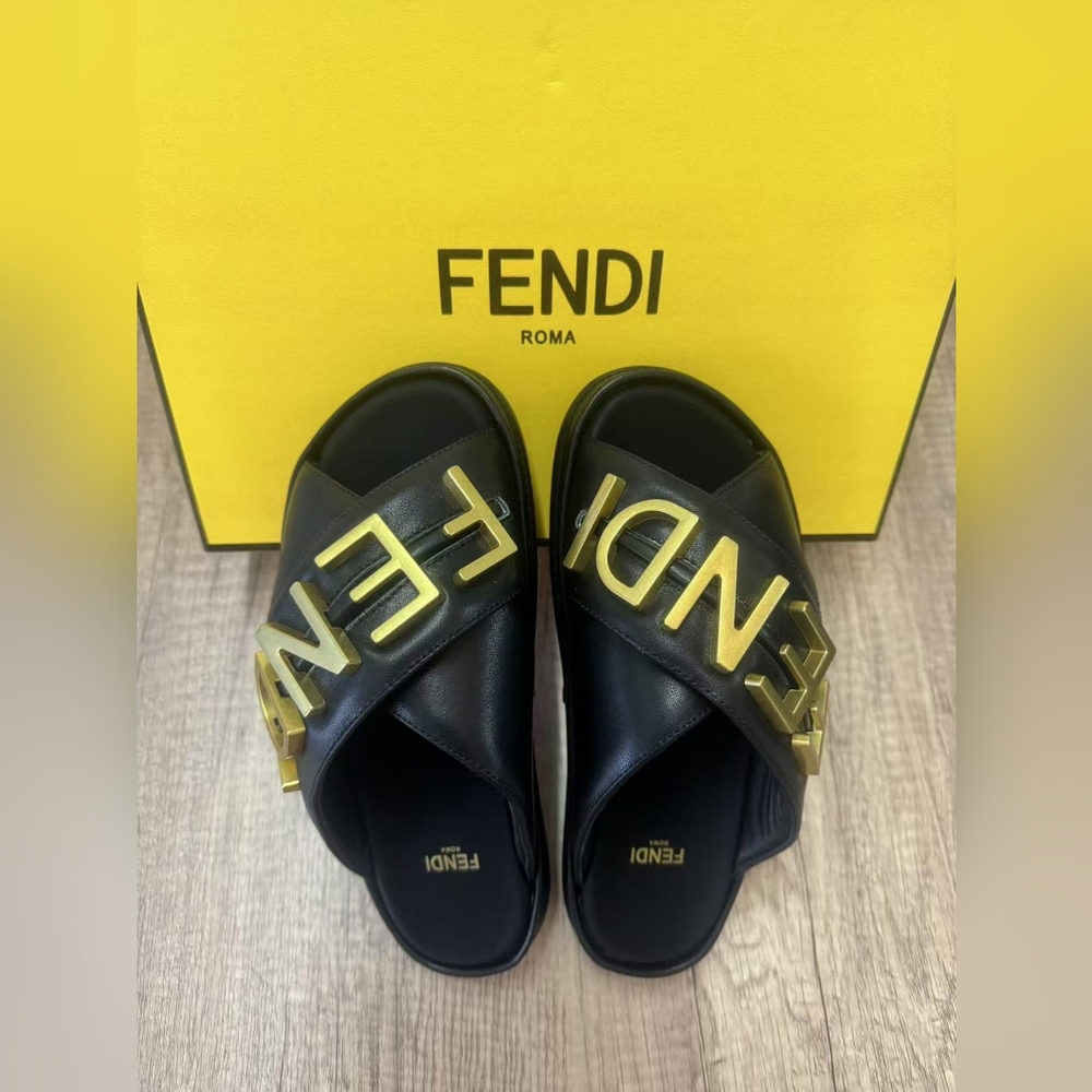 Fendi Logo Letter CrissCross Slide Sandals
